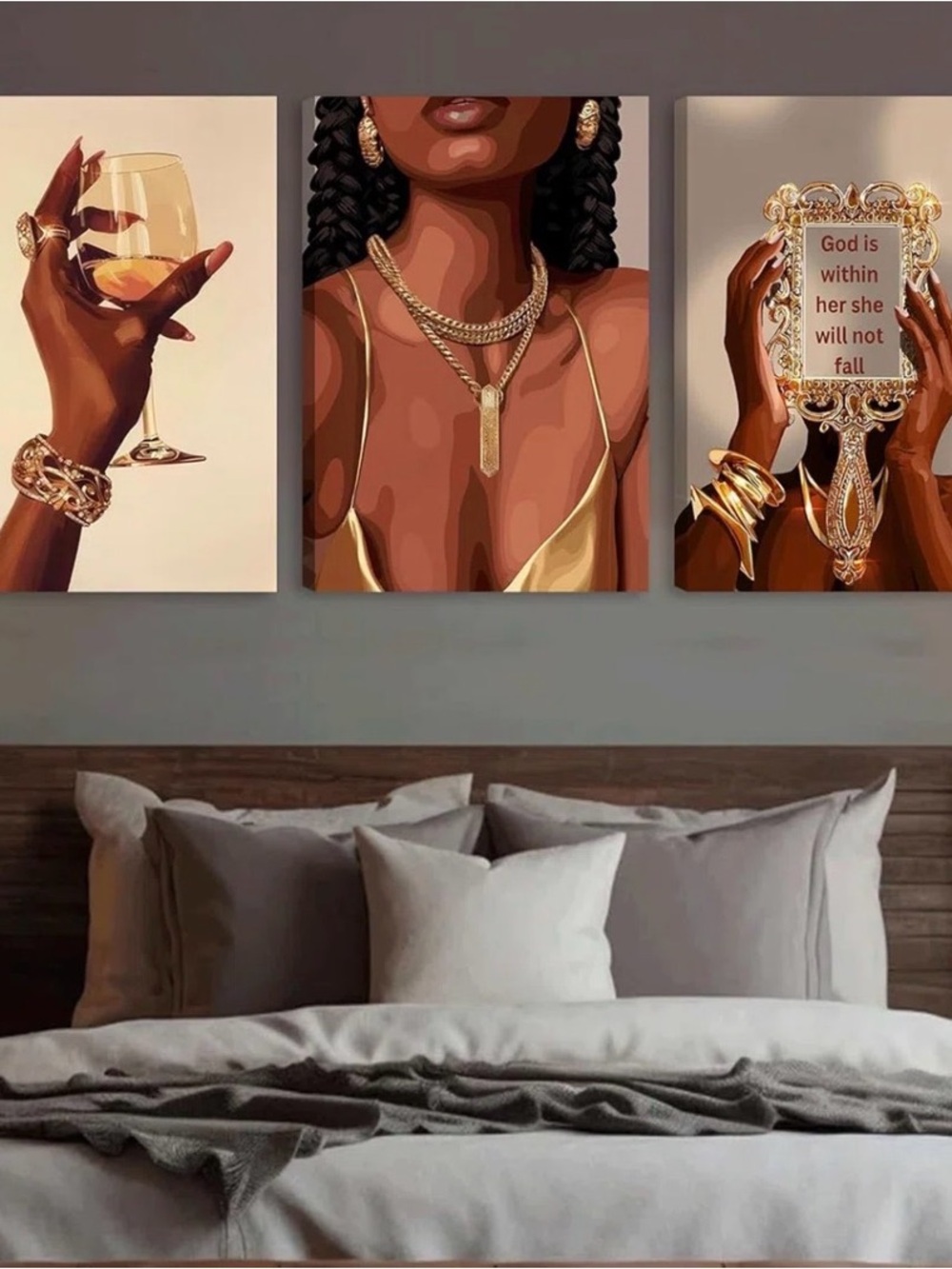 Black Girl canvas, Wall art 3 pcs